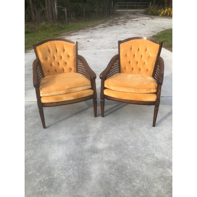 Vintage Hollywood Regency Ethan Allen Cane Side Chairs With Gold