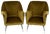 Set of Italian Armchairs in Green Moss Velvet with Brass Feet, 1950s For Sale