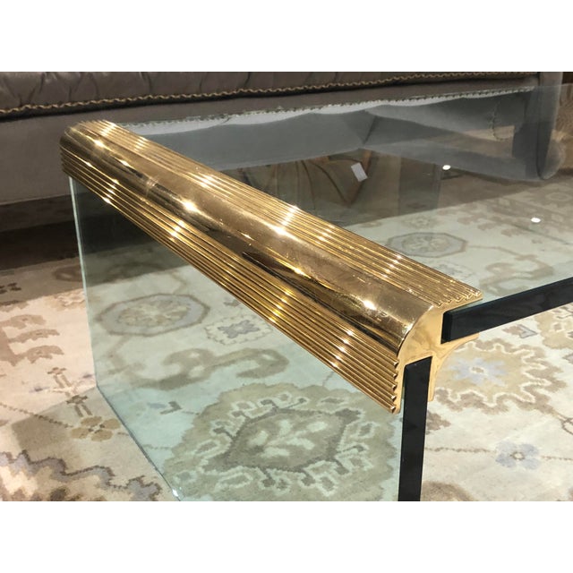 Vintage Contemporary Glass Waterfall Table With Brass ...
