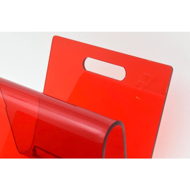 Vintage 1970's Italian Red Lucite and Chrome Two Part Magazine or Book Stand For Sale - Image 4 of 12