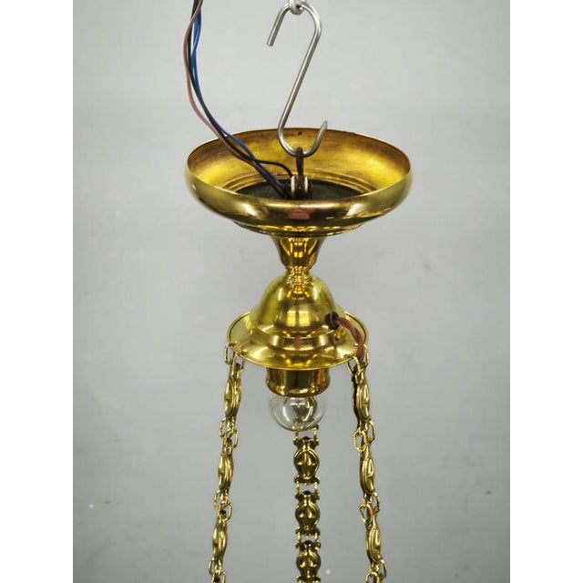 Metal Art Nouveau Secession Pendant Light in Brass and Opaline Glass, Czechoslovakia, 1900s For Sale - Image 7 of 15