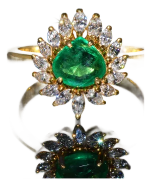 Certified Natural 1.96cts vs F Diamond Emerald 18k Solid Gold Cluster Ring, Size 7