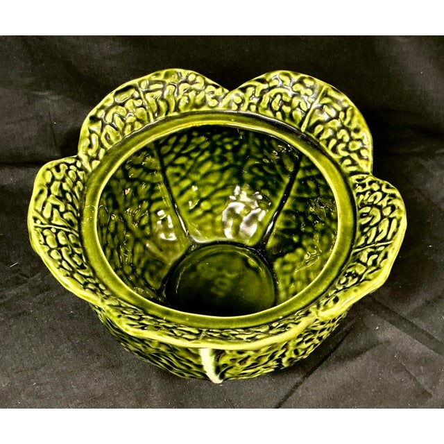 Majolica Cabbage Leaf Soup Tureen With Lid and Underplate For Sale In Tampa - Image 6 of 11