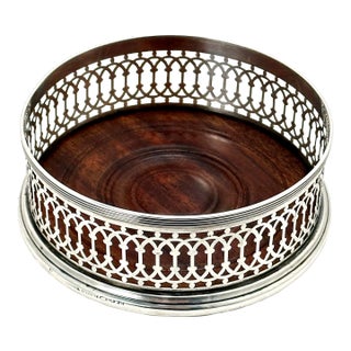 Fine Antique American Edwardian Era Sterling Silver & Mahogany Wine Bottle Coaster by Dominick & Haff For Sale