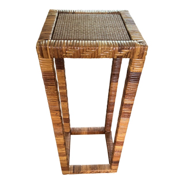 Vintage Tall Rattan Plant Stand For Sale