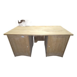 Mid 20th Century German Pine Partner's Desk With Cupboard Storage For Sale