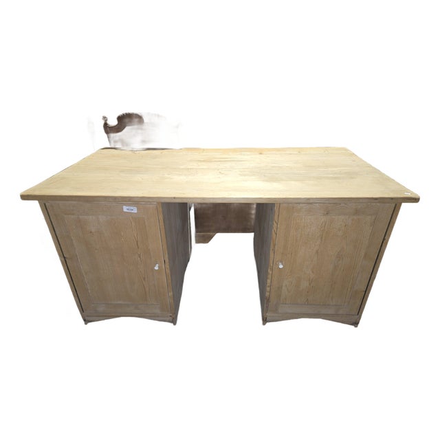 Mid 20th Century German Pine Partner's Desk With Cupboard Storage For Sale