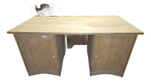Mid 20th Century German Pine Partner's Desk With Cupboard Storage