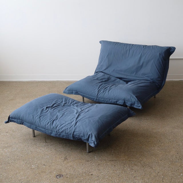c. 1990s for Ligne Roset, professionally steam-cleaned. It features a reclinable back. There is wear on this piece...