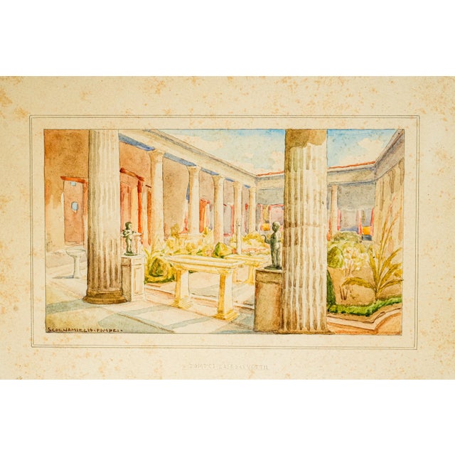 Grand Tour Wonderful Antique Grand Tour Watercolor Painting of Casa Dei Vettii Pompeii Italy Framed Neoclassical Home Decor For Sale - Image 3 of 13