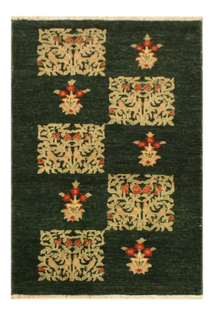 1990s Modern Green/Rust Wool Rug - 3'1 X 4'9