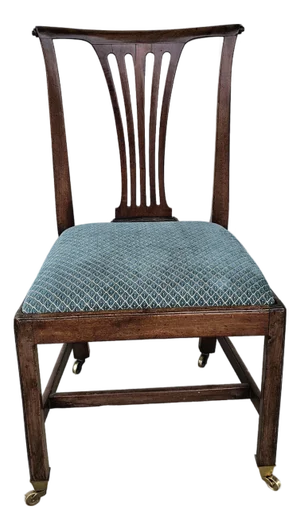 19th Century Martin Chippendale Style Mahogany and Upholstered Side Chair on Casters