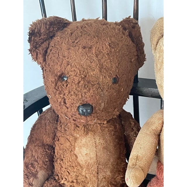 Shabby Chic Cute Antique Teddy Bears Collection With Bench For Sale - Image 3 of 9