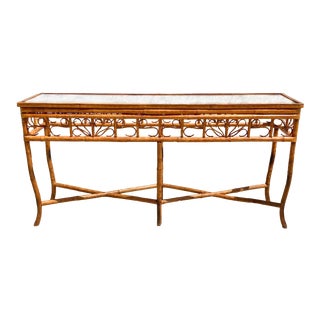 Vintage Brighton Rattan Console With Glass Top For Sale
