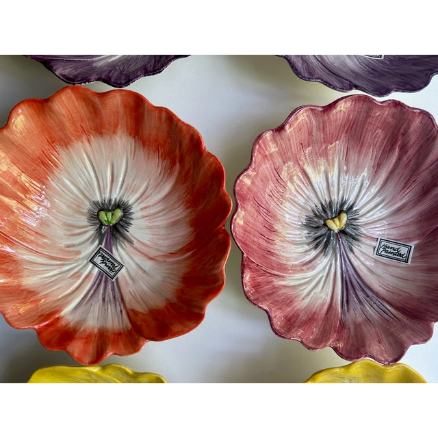 1980s Set of 6 Fitz & Floyd Pansy Porcelain Bowls For Sale - Image 14 of 18