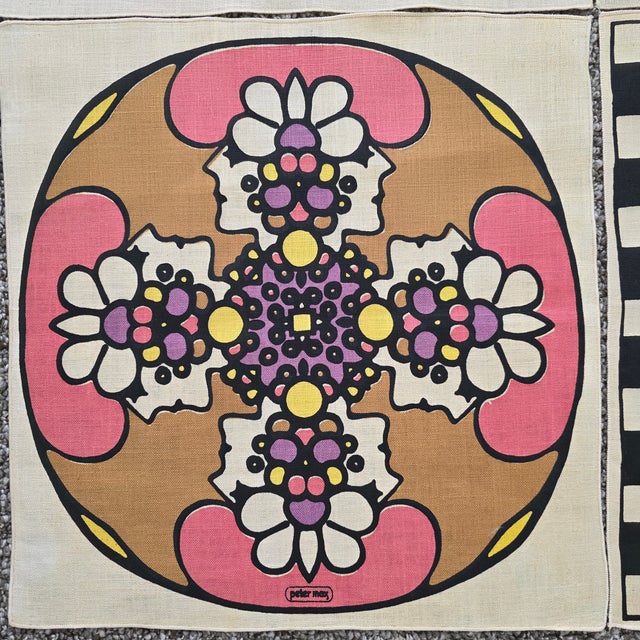 Mid-Century Modern 1960's Peter Max 16" Square Linen Textile Napkins - Set of 4 For Sale - Image 3 of 7