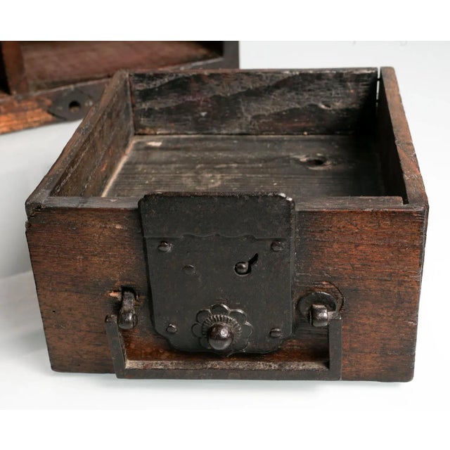 Coffee Japanese Wood Chest Zenibako on Custom Stand For Sale - Image 8 of 13