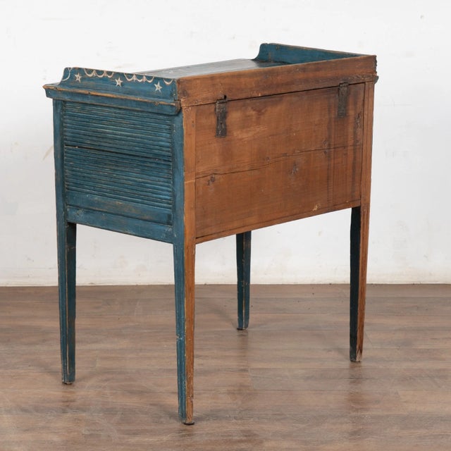 Mid 19th Century Antique 1850 Swedish Blue Painted Side Table Nightstand With Hidden Storage For Sale - Image 5 of 12