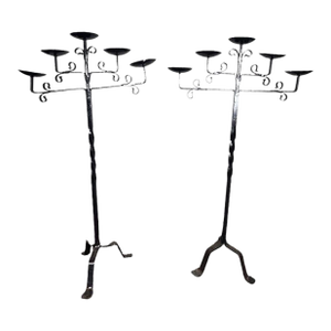 Antique Wrought Iron Floor Candelabras - Holds Five Candles - Set of 2