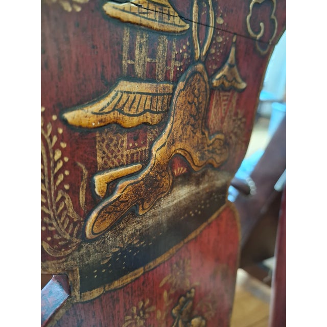 Pair of Queen Anne-Style Chinoiserie Painted Armchairs With Upholstered Seats For Sale In San Francisco - Image 6 of 7