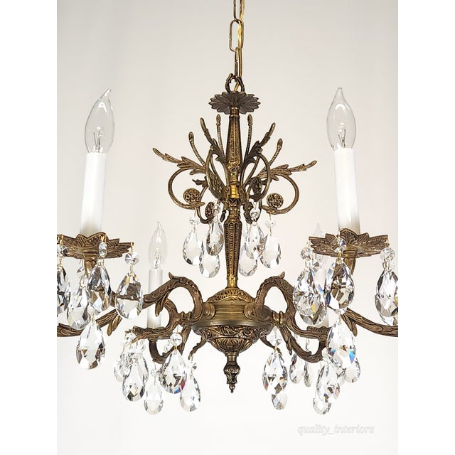 Shabby Chic Antique 6 Light Splendid Shimmering Stately Brass Cut Lead Crystal Chandelier ~ Rewired ~ Restored ~ Rejuvenated ~ Ready to Hang ~ For Sale - Image 3 of 12