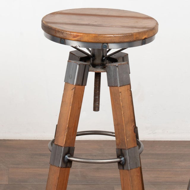 Wood Set of Four 20th Century Pine and Metal Industrial Barstools For Sale - Image 7 of 12