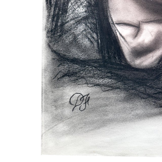 Paper Donna Foreman Hopper Charcoal Portrait of a Woman in a Sheer Headscarf - MCM For Sale - Image 7 of 8