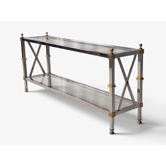 Chrome Maison Jansen Style, Neoclassical Console Table, Chrome, Brass, France, 1970s For Sale - Image 8 of 15
