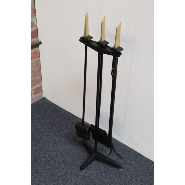 Mid-Century Modern Polished Brass and Iron Fireplace Tool Set by Donald Deskey For Sale In New York - Image 6 of 18