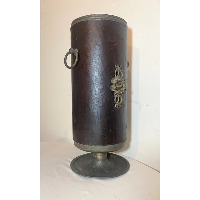 Antique Early 1800's Leather Wrapped Bronze Footed Umbrella Cane Holder Stand For Sale - Image 4 of 12