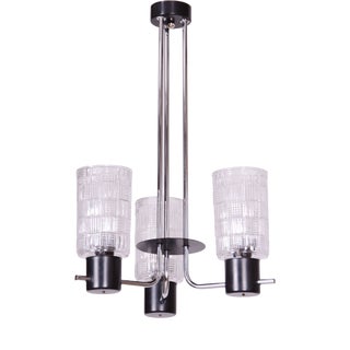 Mid-Century Chandelier in Chromed Steel and Glass by Drukov, Czech, 1970s For Sale