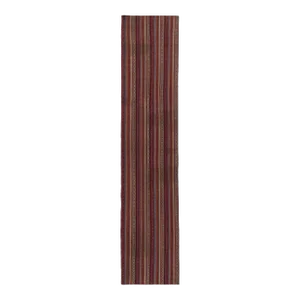 Handwoven Vintage Turkish Jajim Kilim Runner in Red, Multicolor Stripe Pattern