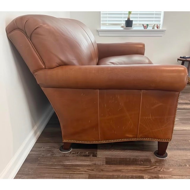Hancock & Moore Hancock & Moore Brown Leather Sofa With Nailheads For Sale - Image 4 of 5