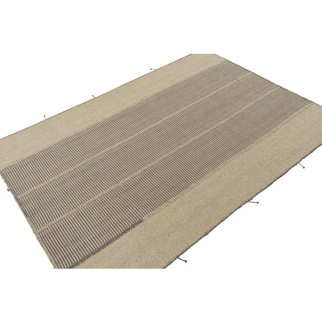 2010s Rug & Kilim’s Contemporary Custom Kilim Design in Beige-Brown and Gray For Sale - Image 5 of 7