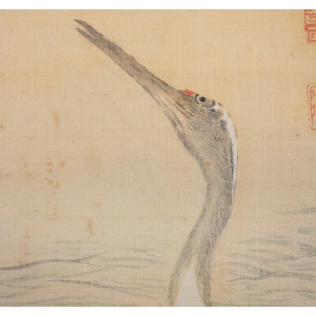 Textile Meiji Era "Cranes and the Sun", Japanese Silk Scroll Painting For Sale - Image 7 of 18
