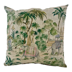 20" Square Decorative Throw Pillow With an Exotic Elephant & Palm Tree Pattern That Evokes the Mystical Grandeur of India - Made in the U K