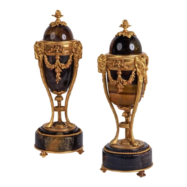A Rare Pair of French Ormolu-Mounted Blue John Vases Candlesticks, C. 1870 For Sale