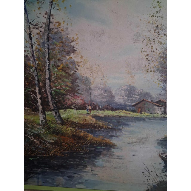 Mid 20th Century Mid-20th Century Italian River Landscape Oil Painting Signed Berti For Sale - Image 5 of 8