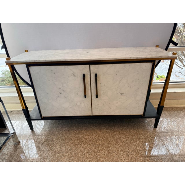 Jonathan Charles Ebonised Wood & Brass Sideboard With Calacatta Marble by Jonathan Charles For Sale - Image 4 of 9