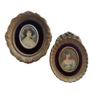 Vintage Cameo Creation Mid-Century Framed Portraits - a Pair For Sale