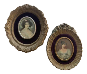 Vintage Cameo Creation Mid-Century Framed Portraits - a Pair