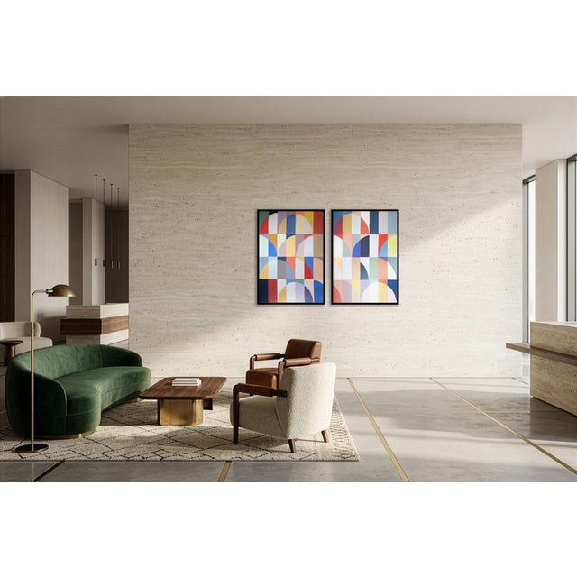 Gold 2026, Modern Bauhaus, Original Painting Diptych, Gilded Bloom, Acrylic on Watercolor Paper by Natalia Roman For Sale - Image 8 of 10