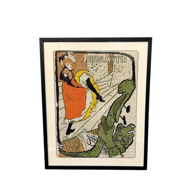 Textile Vintage French, Belle Epoque, Moulin Rouge Needlepoint (Jane Avril) For Sale - Image 7 of 7