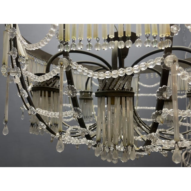 Large Vintage Italian Bronze and Murano Glass Rod Pendant Light, 1940s For Sale - Image 6 of 15