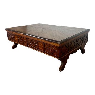 Monumental Spanish Inlaid Coffee Table W/ Drawers For Sale