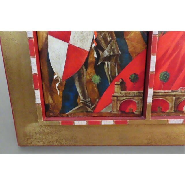 1990s Roman Zaslonov Painting "La Suite en Rouge" Oil on Canvas Triptych With Custom Guilt Wood Frame For Sale - Image 5 of 12