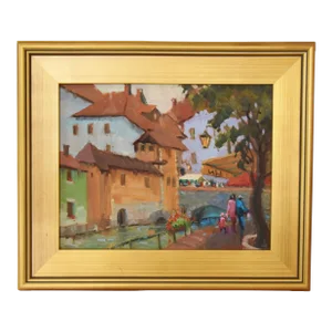 Silvio Silvestri, Listed Artist (1948-2018) St Petersburg Cityscape Painting with Antiqued Ornate Gold Frame