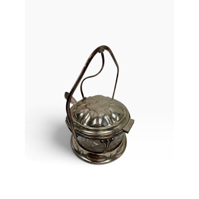 Antique Victorian Automated Silver Plate & Cut Glass Condiment Jam Jar With Spoon For Sale - Image 4 of 8