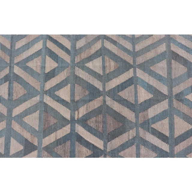 Modern Geometric Design Hand-Woven Kilim Rug by Keivan Woven Arts, 9'2 X 11'7 For Sale - Image 9 of 13