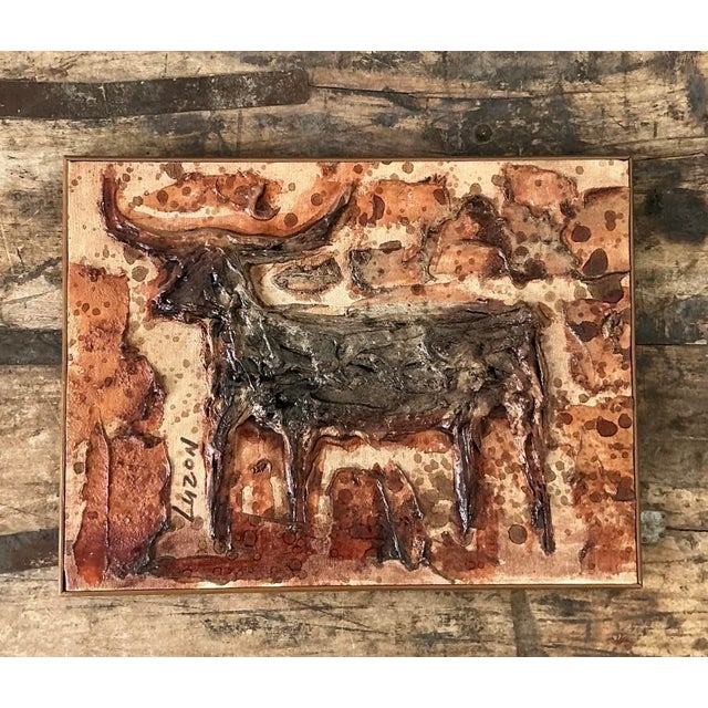 Vintage Original Mixed Media Bull on Canvas For Sale - Image 12 of 12